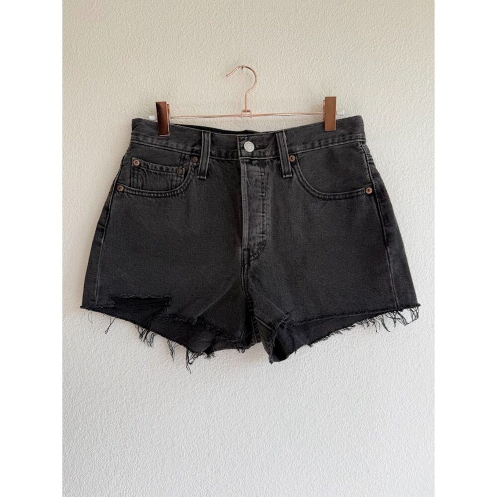Levi's 501 Original Fit High Rise Cut Off Denim Shorts Lunar Black size 27 28"